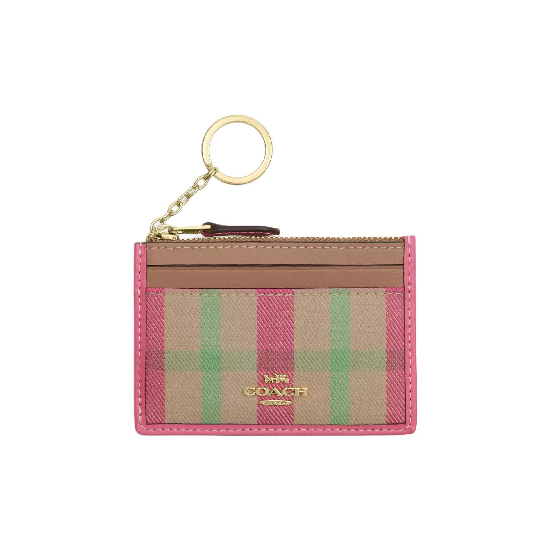 

Coach Skinny Id Case 11 Check Print Metal Hardware Canvas Card Holder Women Card Holder Pink Multicolor CBL88-IMPMC Pink Multicolor