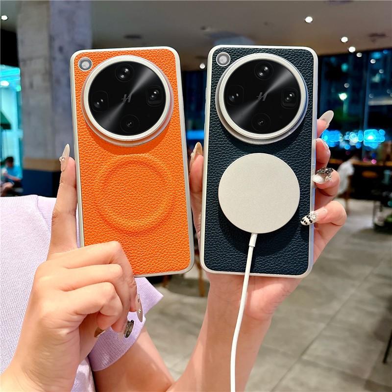 Plain Lychee Pattern Leather Phone Casing For OPPO Find X8 Ultra X8S Plus X8 Pro Strong Magnetic Wireless Charging Hard Cover