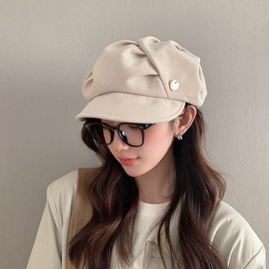 Boina octogonal con tapa de nube elegante, gorra de mujer versátil y cómoda de ala corta de Color sólido para Otoño/Invierno