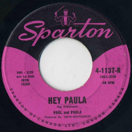 

7-дюймовая пластинка PAUL PAULA Hey Paula Bobby Is The One 41137R Sparton 1962 Канада Рок Б/у