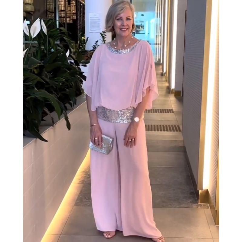 VEZFAA Damen Mode Lässig Sommer Frühling Einfarbige Druck 1/2 Ärmel Rundhals Hosenanzüge