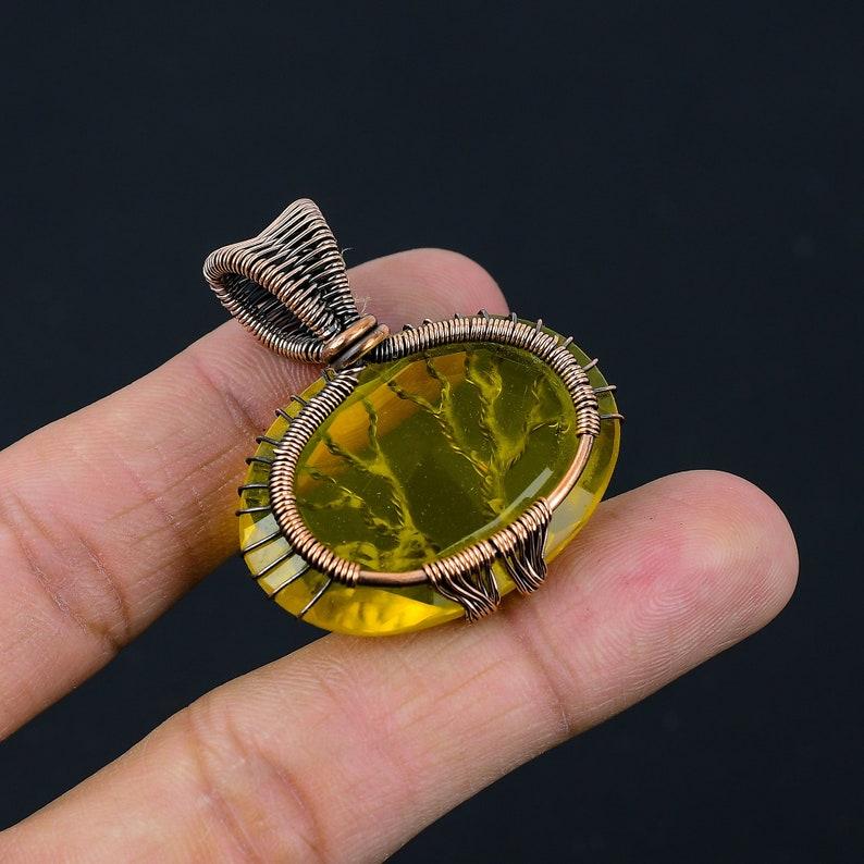 Double Tree of Life Citrine Pendant Copper Wire Wrapped Pendant Citrine Pendant Gemstone Pendant Copper Handmade Pendant Necklace For Her