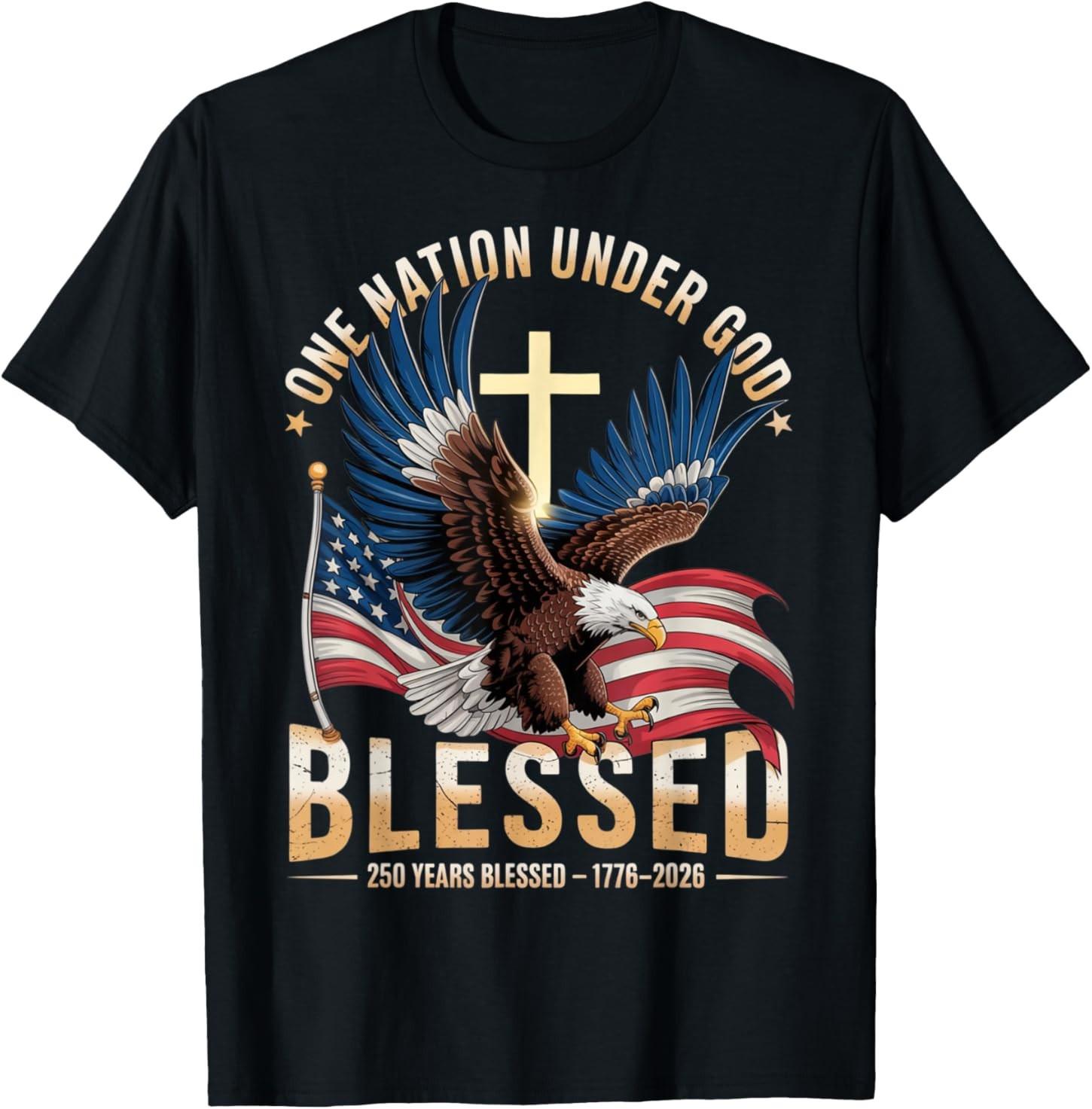One Nation Under God Blessed Eagle US Flag Cross Patriot T-Shirt S разноцветный