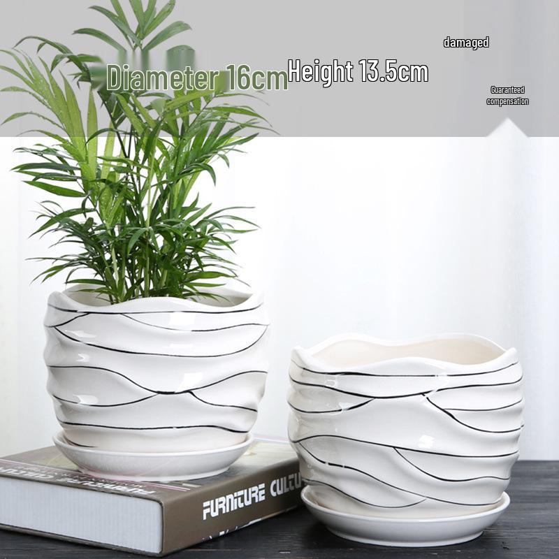 Simple Creative Ceramic Hanging Flower Pot with Tray - Large/Extra Large for Succulents and Green Pothos