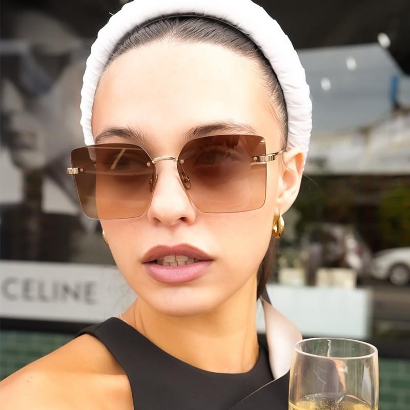 Unisex Frameless Square Sun Glasses With Pc Lenses For Travel And Fashion Styling