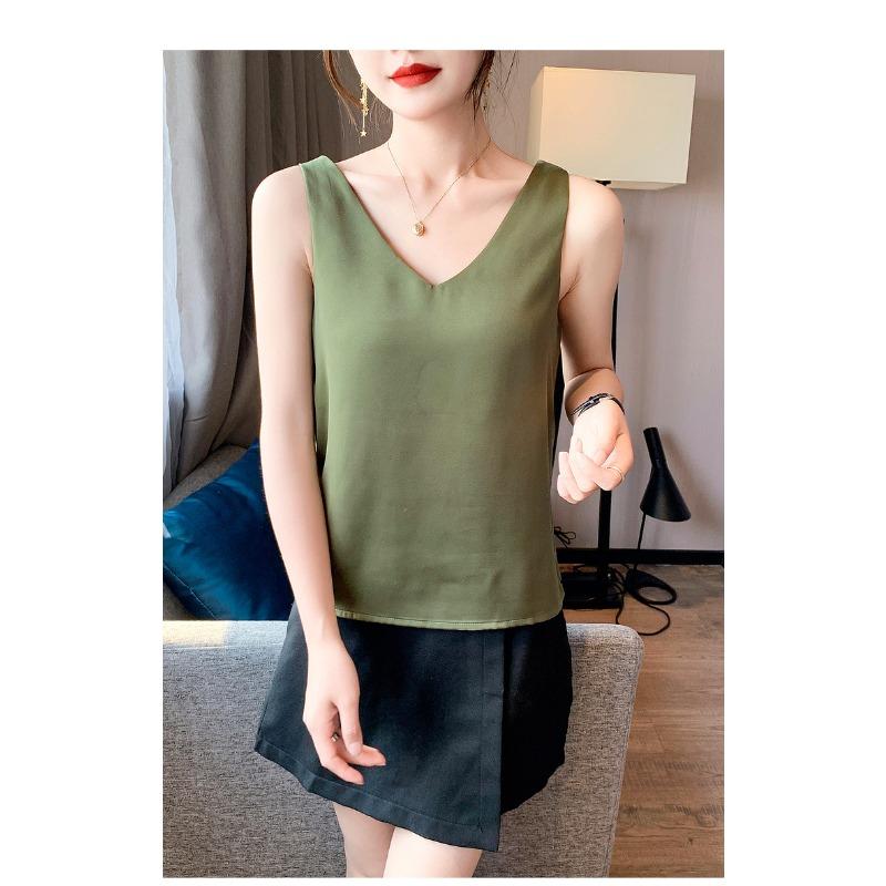 YYFS Chemisiers et chemises décontractés pour femmes, mode été printemps, couleur unie, imprimé, sans manches, col en v