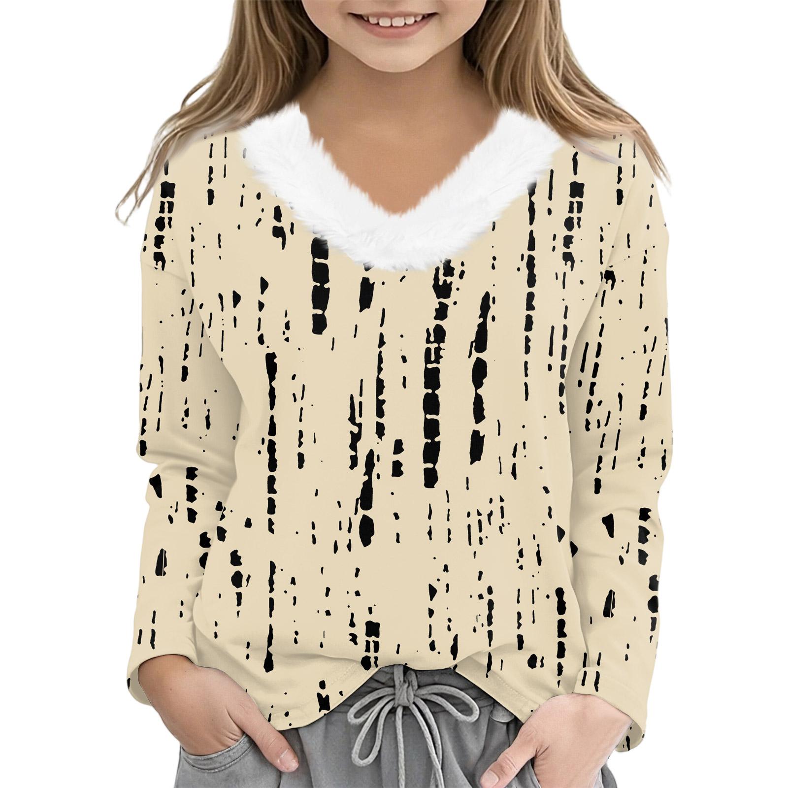 

Christmas Day Girls Long Sleeve T Shirts Kids Girls V-Neck Tee Christmas Print Long Sleeve Top 100 бежевый