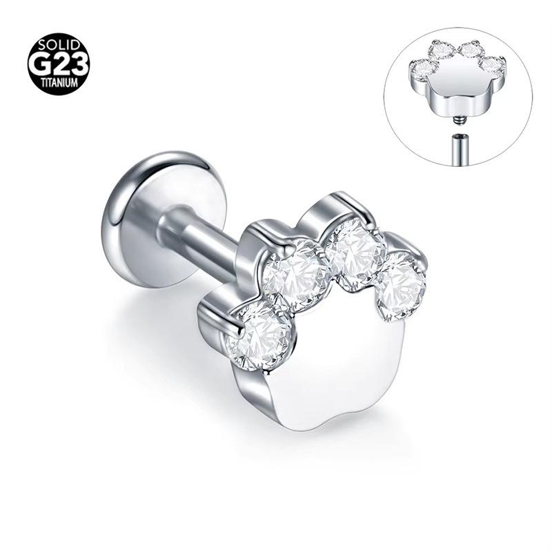 G23 Titan Herz Zirkon Ohrstecker mit Innengewinde und flacher Rückseite für Knorpelpiercing