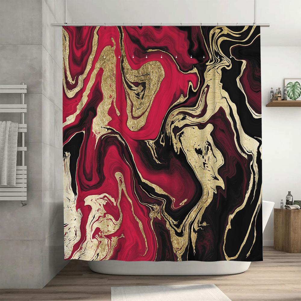 Luxury Red Marble Shower Curtain Elegant Gold And Black Print Waterproof Home Decor Bathroom Accessories Size Customizable For B