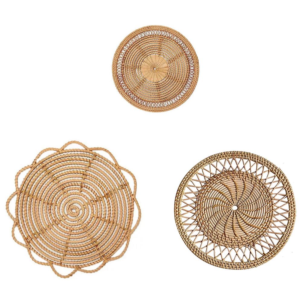 25/30/33cm Boho Wall Hanging Basket Decor Rattan Flat Round Woven Macrame Tassels Tapestry Bamboo Serving Tray Art Craft Decor