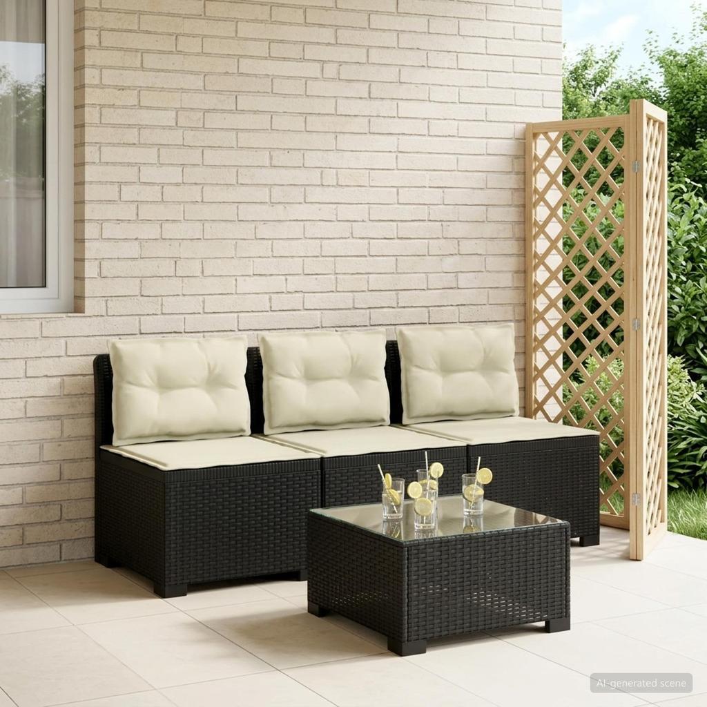 3 Seater Garden Sofa with Cushions Rattan Look PP Anthracite