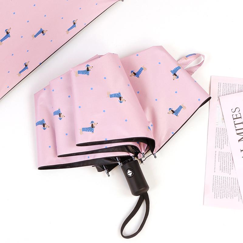 Automatic Cute Cartoon Black Glue Folding Umbrella for Girls - Dual Sun & Rain Protection