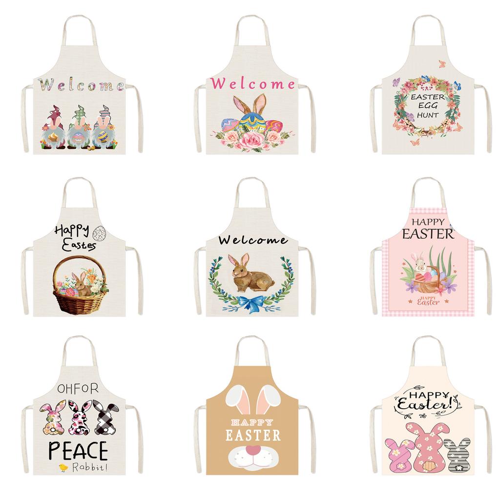 Easter Pattern Kitchen Apron for Women Men Home Cooking Sleeveless Aprons Gnome Rabbit Print Bibs Baking Accessories