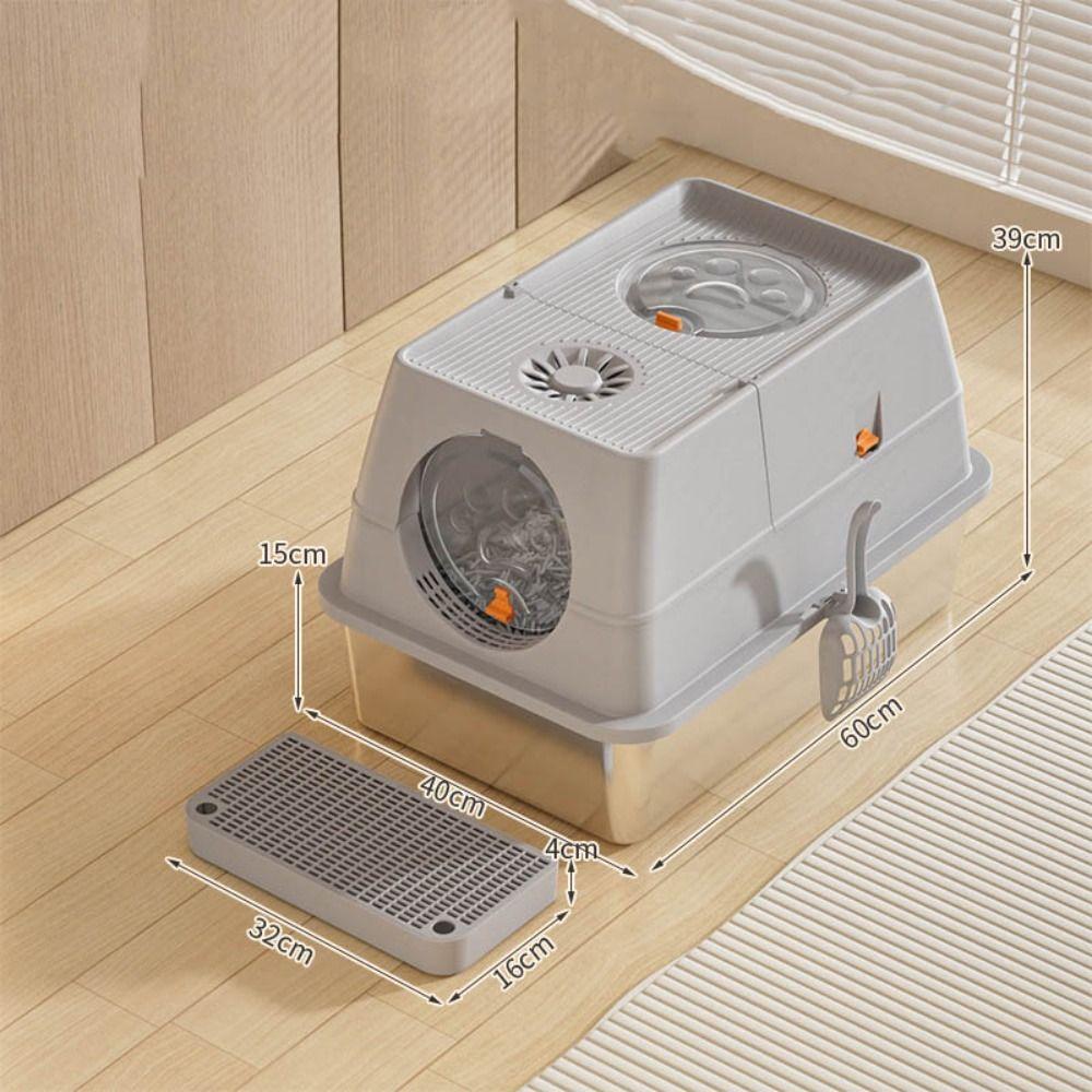 Stainless Steel Cat Bedpans Anti-splash Cover Cat potty New Cat Litter Box  Pet Supplies