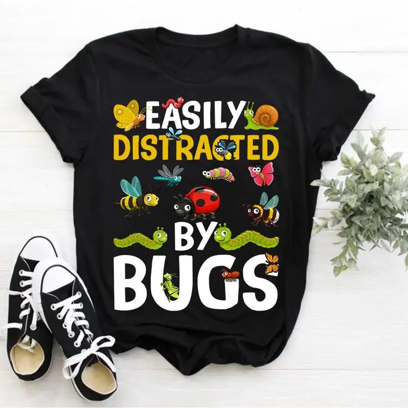 

Bug Cute Insect Entomologists Easily Distracted By Bugs Womens T Shirt Entomology 4XL