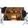 Christmas Wood Board Backgrounds for Photographs Plank Pine Branch Gifts Xmas Bells Winter Snow Family Party Photocall Backdrops