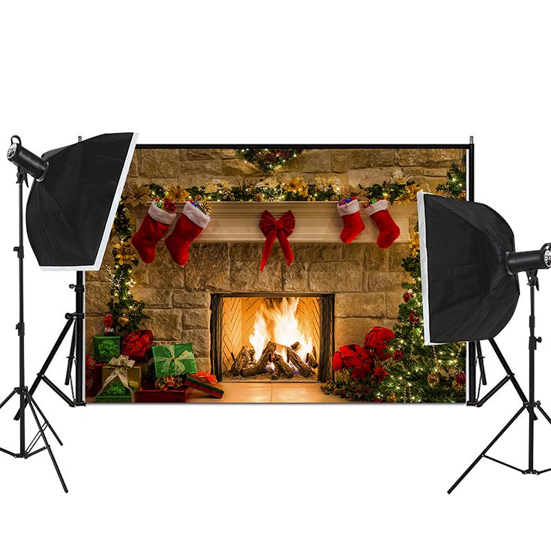 Christmas Wood Board Backgrounds for Photographs Plank Pine Branch Gifts Xmas Bells Winter Snow Family Party Photocall Backdrops