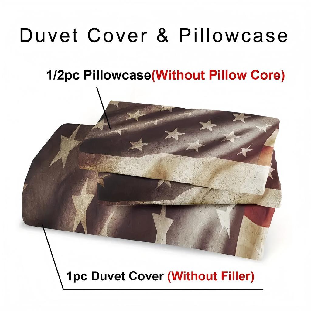 American Flag Pattern 3D Printed Duvet Cover Set Creative Retro Style Bedding Set Polyester Soft Comfortable Quilt Cover Set