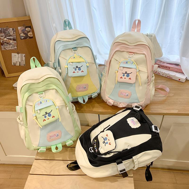 Girl, Junior High School Student Fashion Contrasting Color, College Student Backpack, Korean Version of Large-capacity Travel Backpack