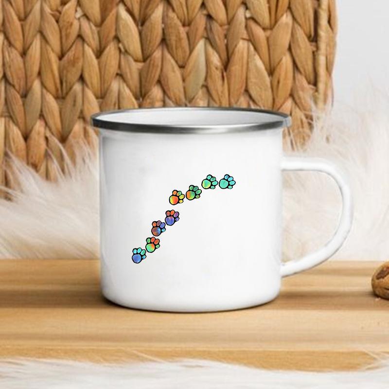 Ich liebe meinen Hund Bedruckte Emailletassen Kreative Kaffee-Tee-Tasse Getränke Dessert Frühstück Milchbecher Geschnittene Tassen Henkel Trinkgeschirr Beste Geschenke
