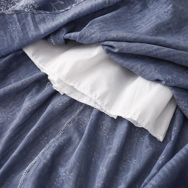 The real shot is a new summer literary and retro cotton and linen A-shaped skirt for women who are thin, high-waisted, medium and long skirts.