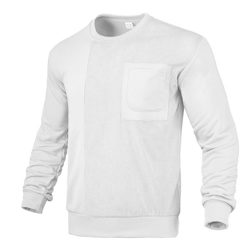 Men's Casual Solid-color Round-neck Sweatshirt With Corduroy And Striped Long-sleeved Sweatshirt