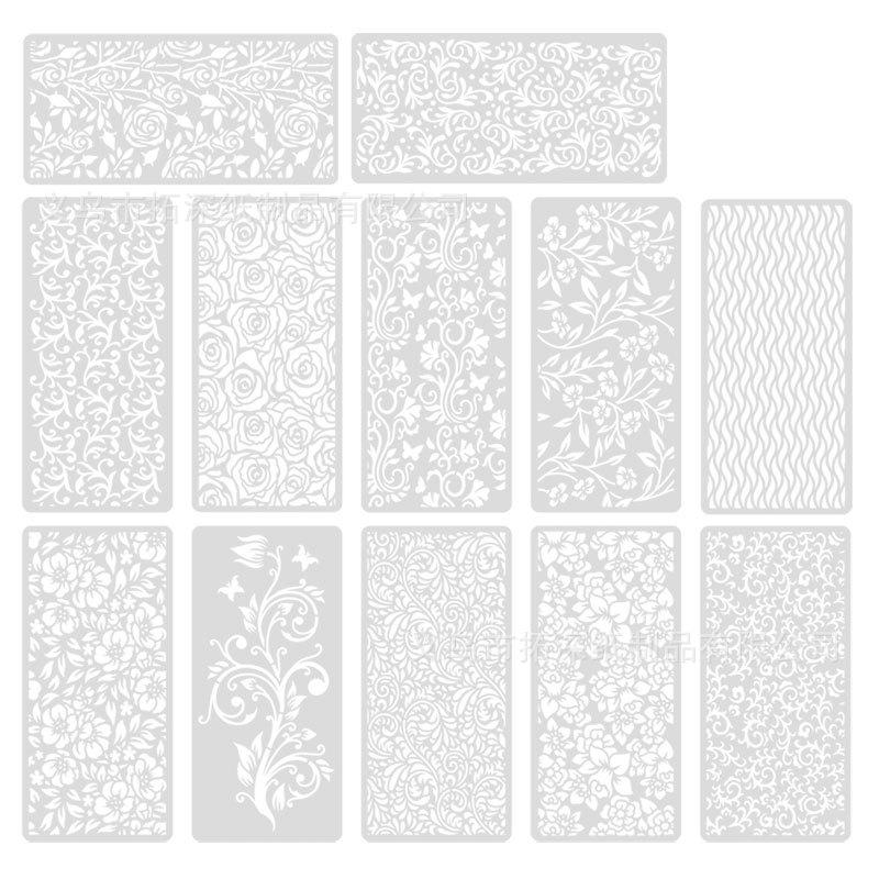 12 Pieces Border Stencils for Painting, Template Reusable Furniture Cake Decorative Stencils for Wood DIY Craft Canvas Fabric