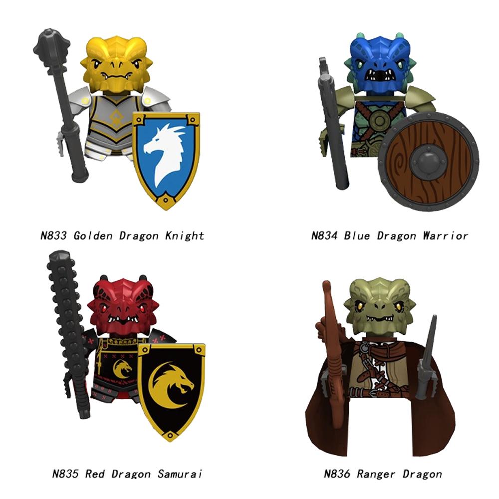 Medieval Castle Soldier Action Figures Building Block Dragon Anime Knight Accessory Warhorse Militia Helmet Shield Toy Gift S015