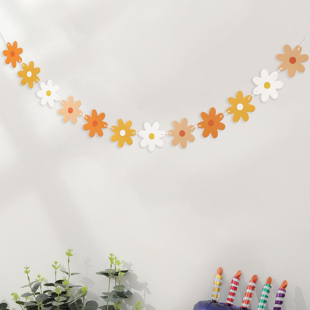1pcs Colorful White Daisy Pull Flowers Chrysanthemum Flag Banner Birthday Party Decoration Hanging Garland Party Supplies