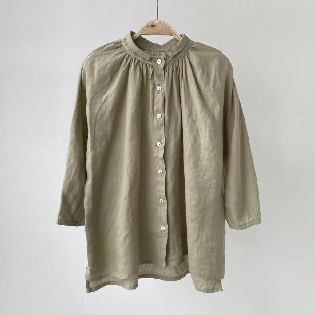 

Johnature повседневные простые топы, летние винтажные однотонные свободные универсальные женские рубашки с круглым вырезом и короткими рукавами One Size хаки