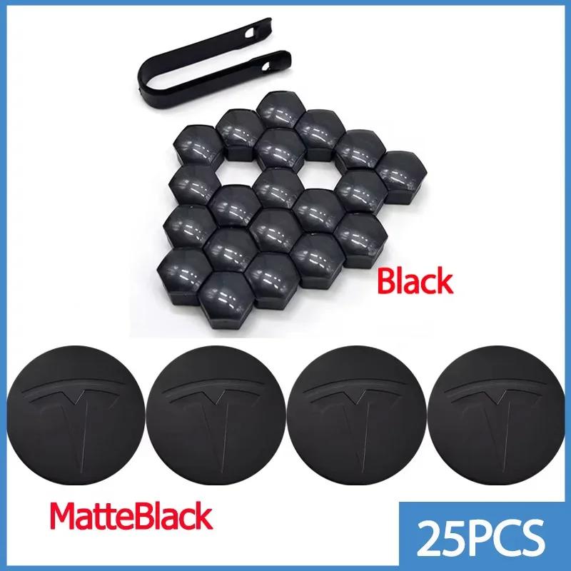 25pcs 29pcs 56mm Matte Black Car Wheel Center Hub Caps for Tesla Model 3 Y S X Tire Lug Nut Protective Covers Styling Decoration