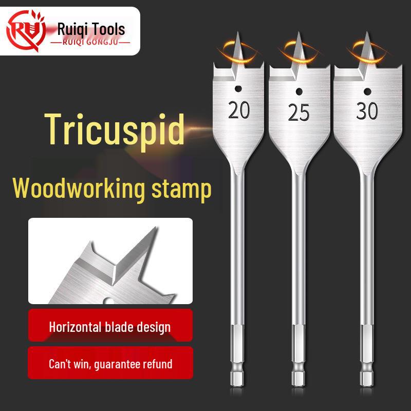 Hex Shank Flat Drill Set for Woodworking: 3-Point Blade for Lock Hole & Drawer Door Enlarging