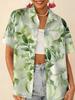 Gentle blue floral printed shirt for women, short-sleeve loose lapel design, niche vacation style top