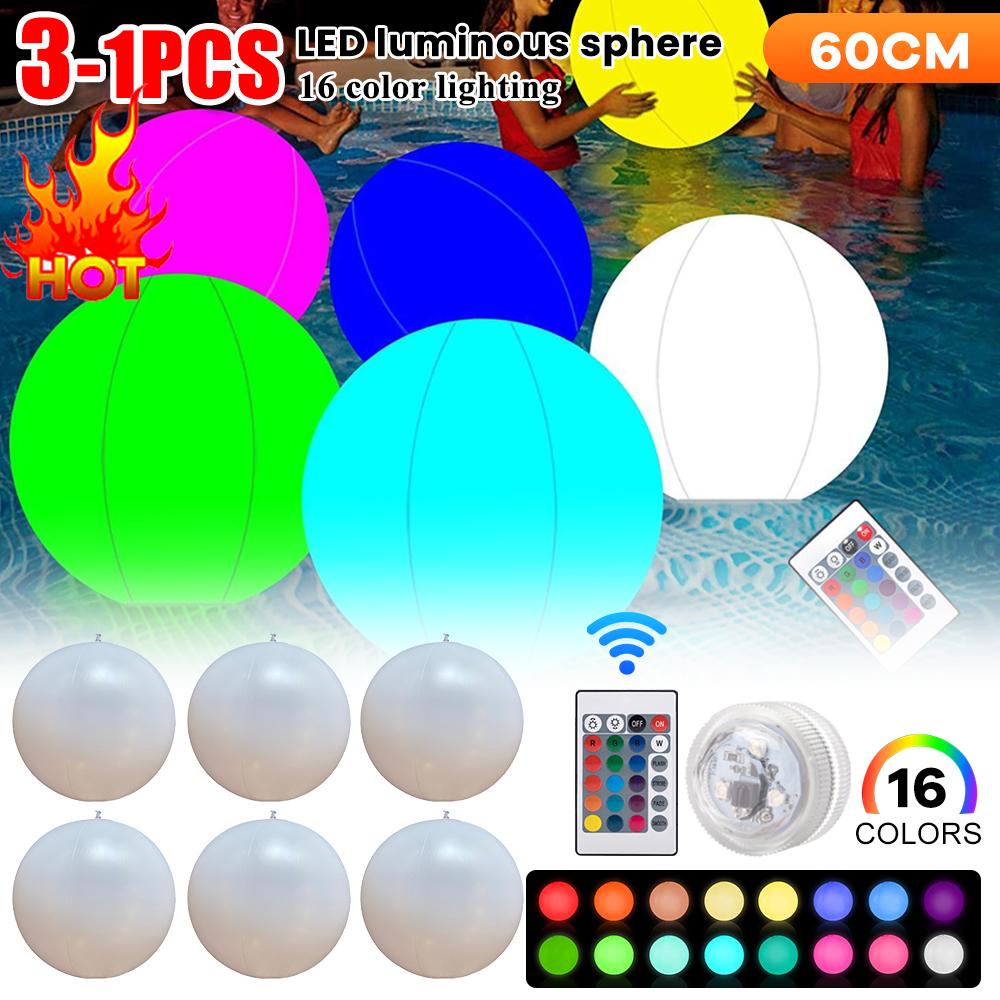 1-3PCS LED Water Floating Light Remote Control Swimming Pool Light Luminous Ball Inflatable Beach Ball Party Accessories