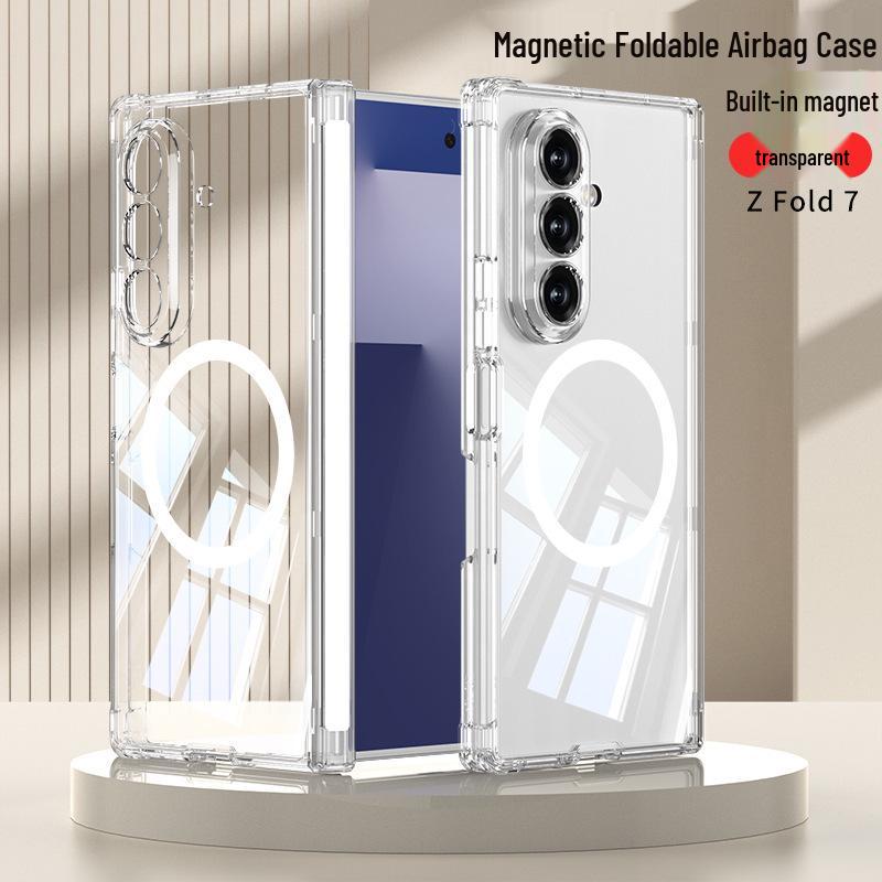 Samsung Z Fold7 Magnetic Anti-Fall Airbag Transparent Protective Case with Magsafe Wireless Charging Compatibility.