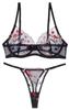 Maeau Sexy Lace Bra and Panty Beautiful Breasts Embroidered Floral Padded Size XL Women's Set, Lingerie, Print, See-Through, Bra, Thin, Black,