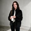 Women's Color Stand Collar Double-Sided Plush Jacket with Hem