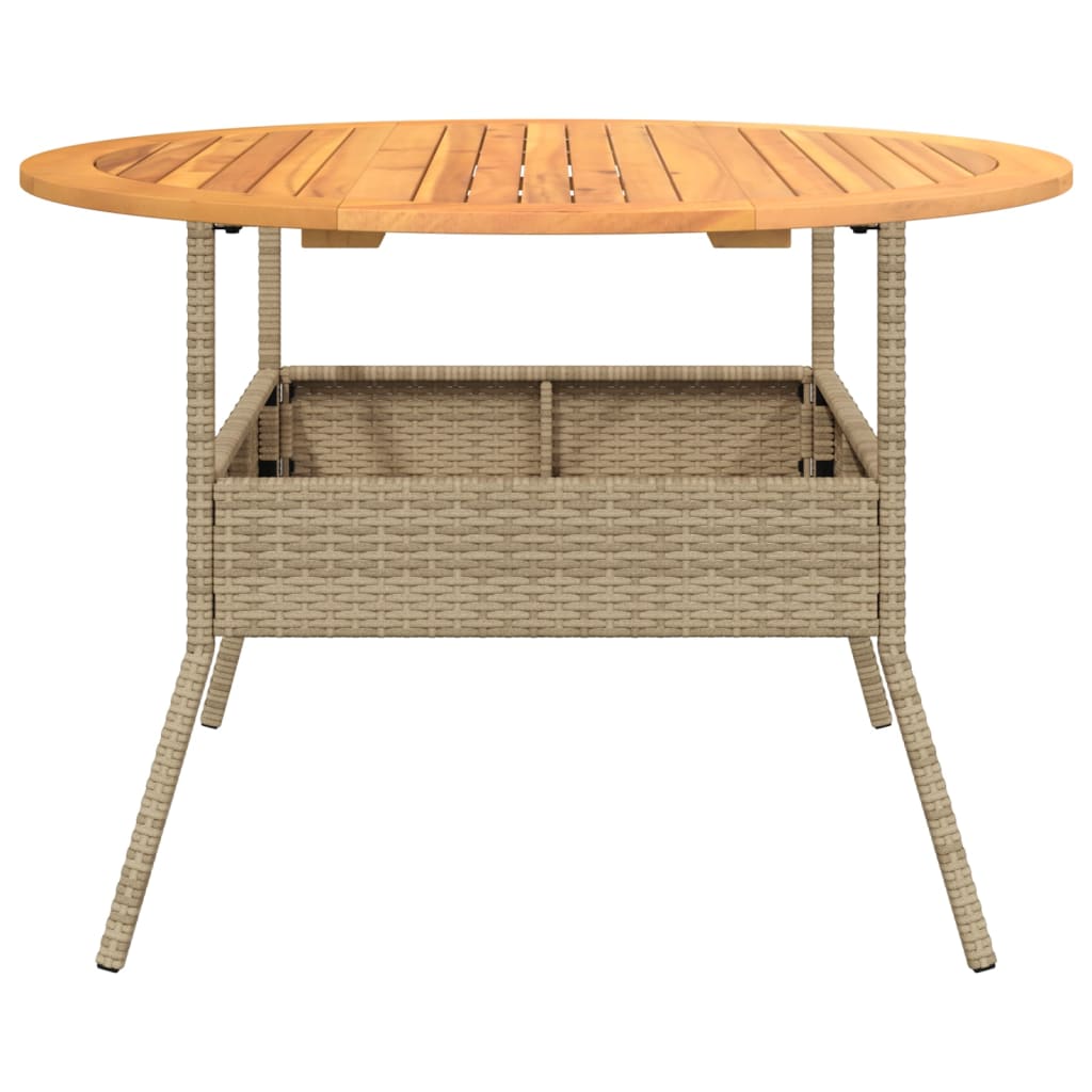 Vidaxl Stół Ogrodowy Z Akacjowym Blatem, Beż, Ø110X71 Cm, Rattan Pe
