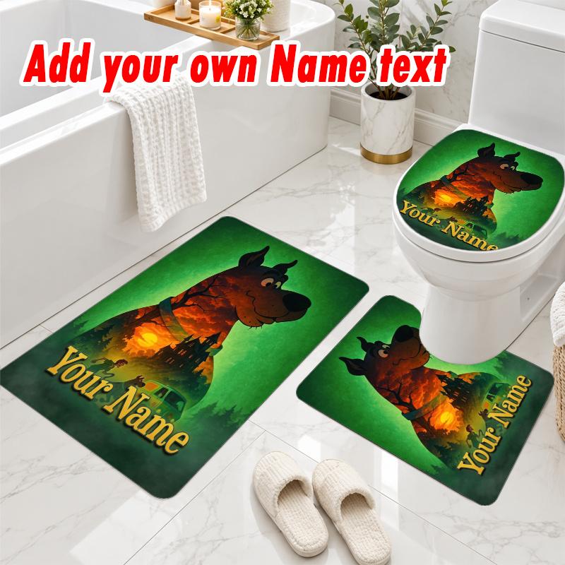 Personalized Scooby-Doo 3Pcs Flannel Toilet Mat Set Custom Text Bathroom Rug Non Slip