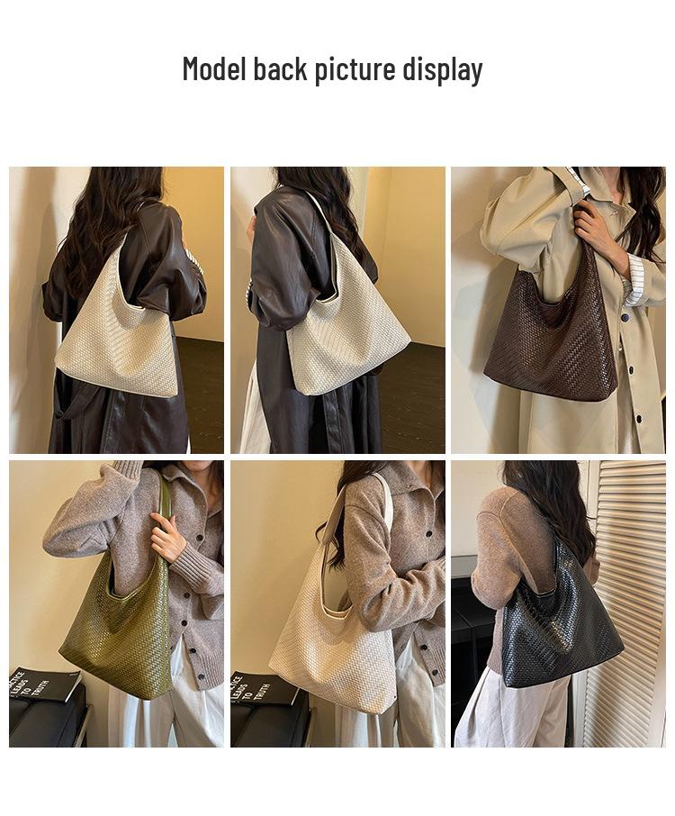 Korean Retro Large Capacity Woven Shoulder Tote - Women's Fashionable Versatile High-End Underarm Bag