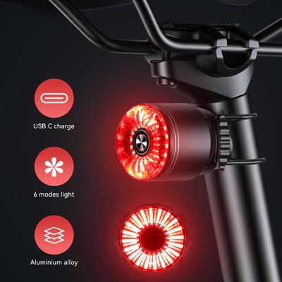 Rockbye Bicycle Rear Light 6 Modes Bike Tail Light USB Rechargeable Aluminum MTB Road Saddle Seatpost LED Warning Cycling Lamp
