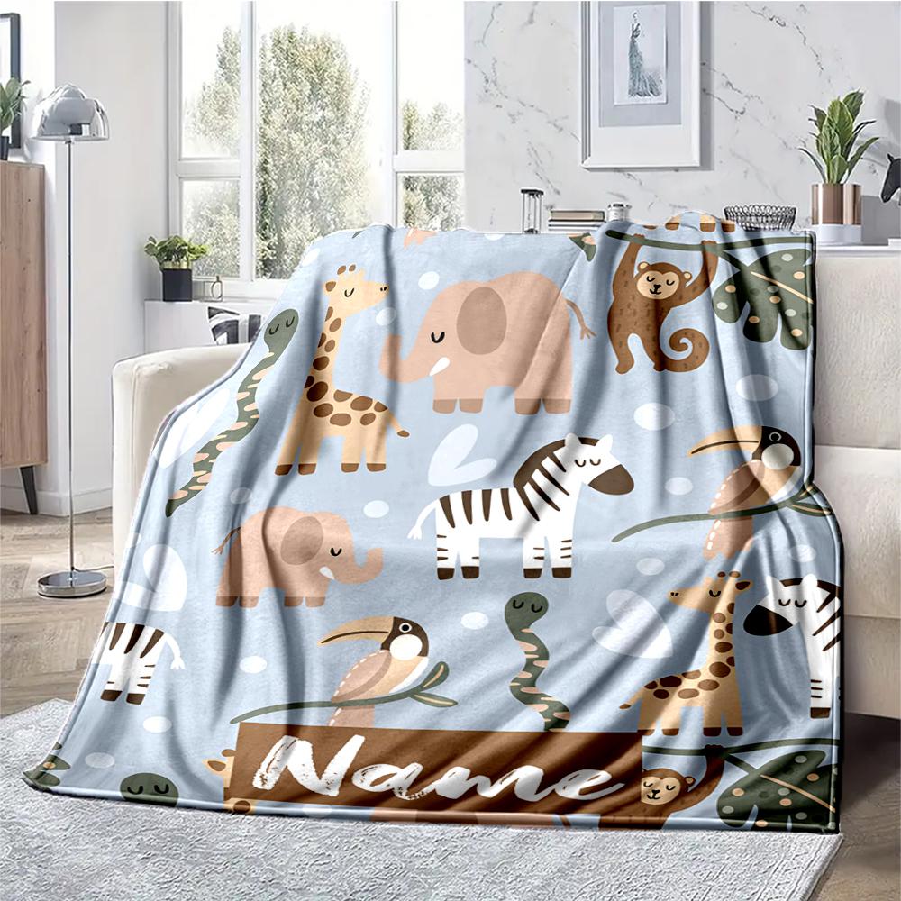 Custom Name Animals Theme Printed Blanket - Perfect for Couch, Bed, Travel & Outdoor Use | Machine Washable, Cozy & Durable.