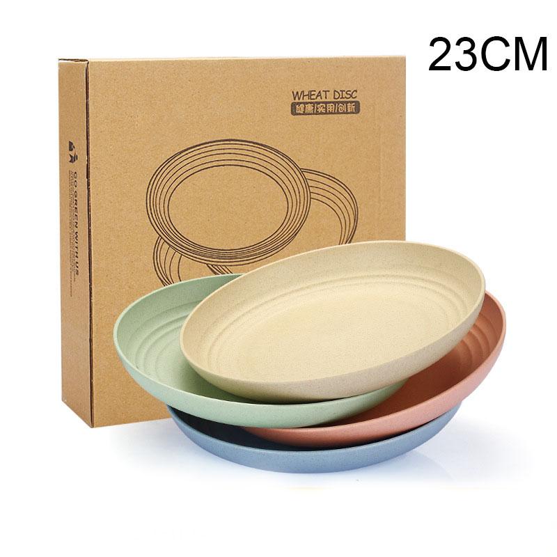 4pcs 20/23/25cm Lightweight Wheat Straw Plates Unbreakable Dishes and Plates Sets Non-toxin Safe Healthy for Kids Children Adult