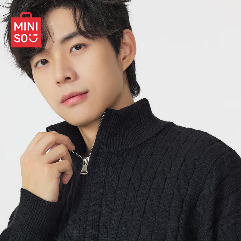 

MINISO Men s Half-Zip Cable Knit Stand Collar Sweater M