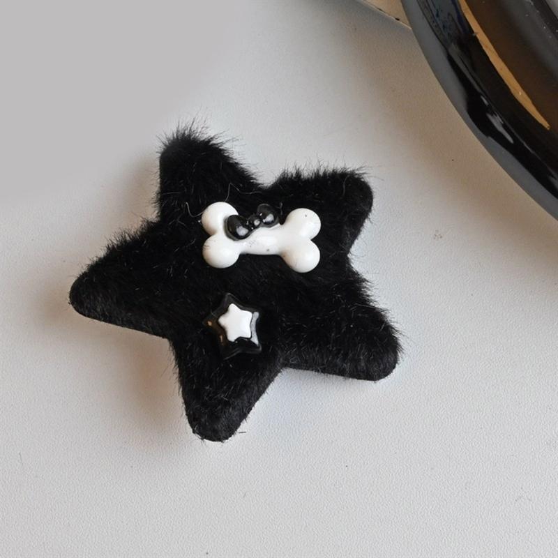 1 Stück/1 Paar Plüsch-Sternform-Haarnadeln mit Harz-Welpen-&Knochen-Dekor Mädchen Harajuku Haarspange Karneval Zopf-Haarspange