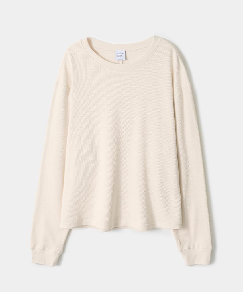TRIP LE SENS Cover Stitch Crop Waffle Sweatshirt_White