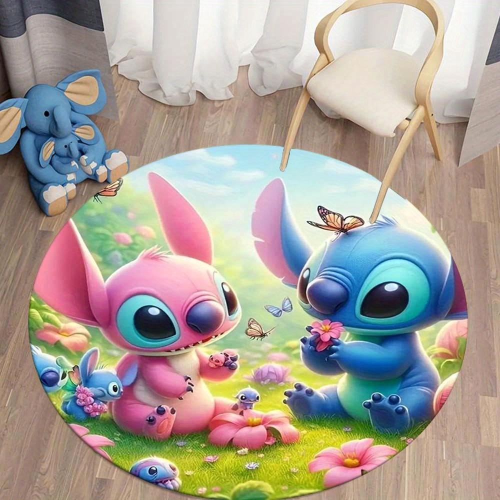 1pc Anna & Stitch Round Area Rug , Playroom Bedroom Living Room Indoor Decor Rug , Perfect for Leisure Areas , Bedside , Cloakroom , and Out