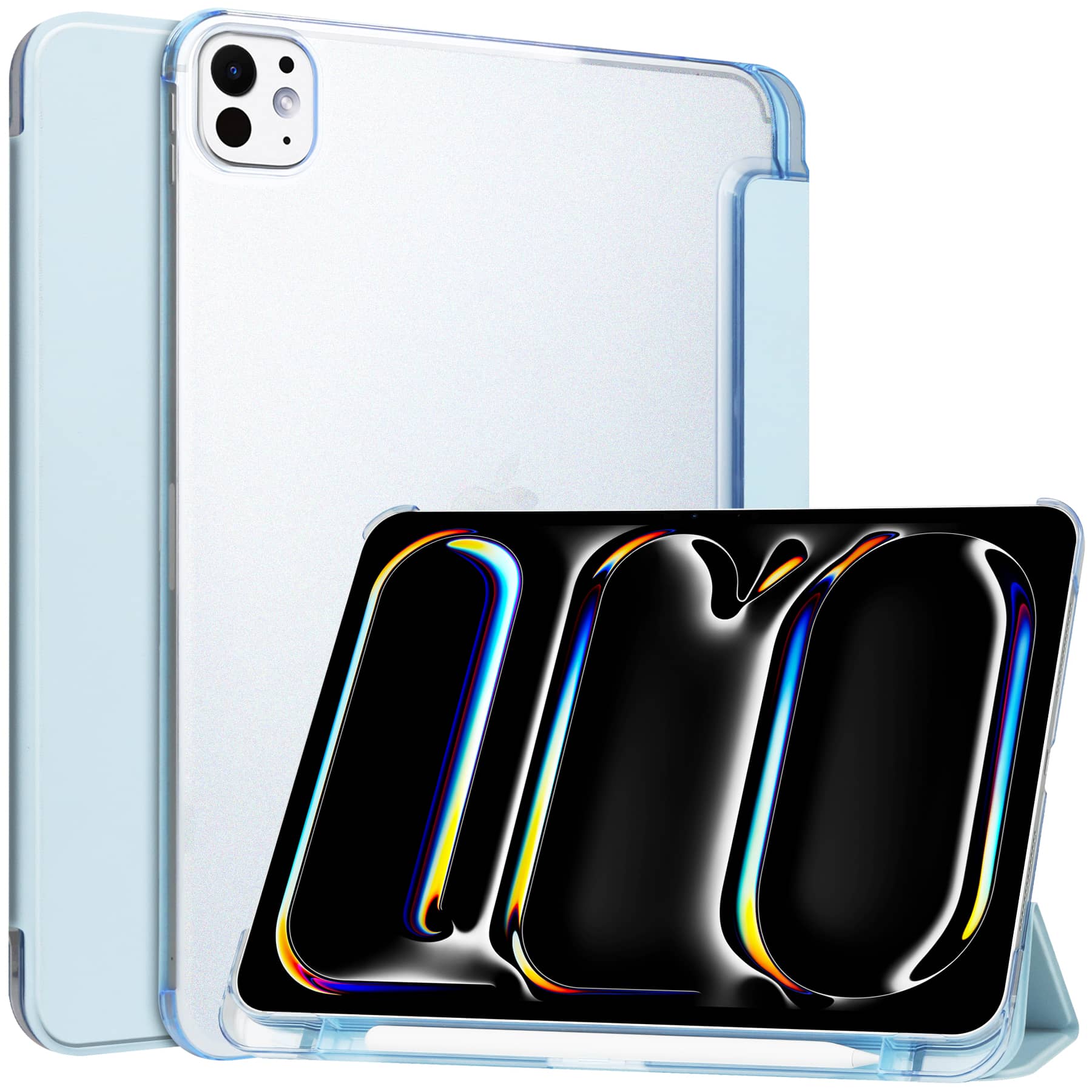 Case for iPad Pro 13 M4 2025 with Pen Holder-[Tri-fold Stand + Auto Wake/Sleep], Frosted Super Thin Hard PC Translucent Shell iPad Pro 13 M4 2024 небесно-голубой