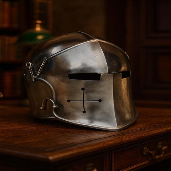 Silver Barbuda Helmet Medieval Knight Role Play Helmet With Stand Liner And Chin Strap Gift Halloween