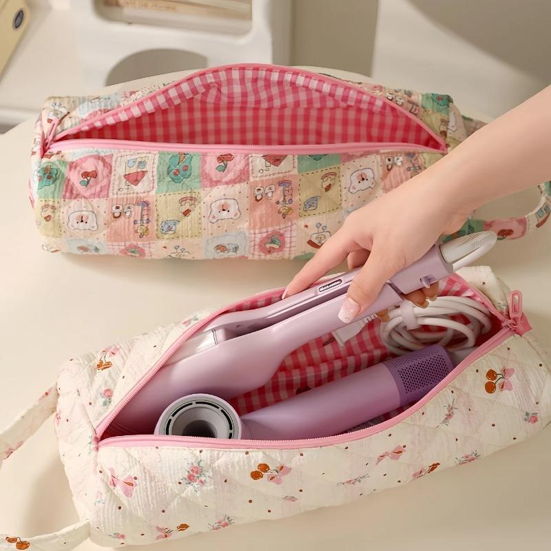 Storage Bag Large Capacity Polyester Material Portable Wear-resistant Portable Drum Hair Dryer Bag Floral Storage Bag